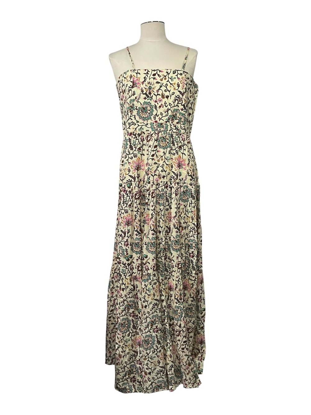 RAGA Ivory Multicolor Floral Strappy Maxi Dress size S Zip Woven Viscose d13